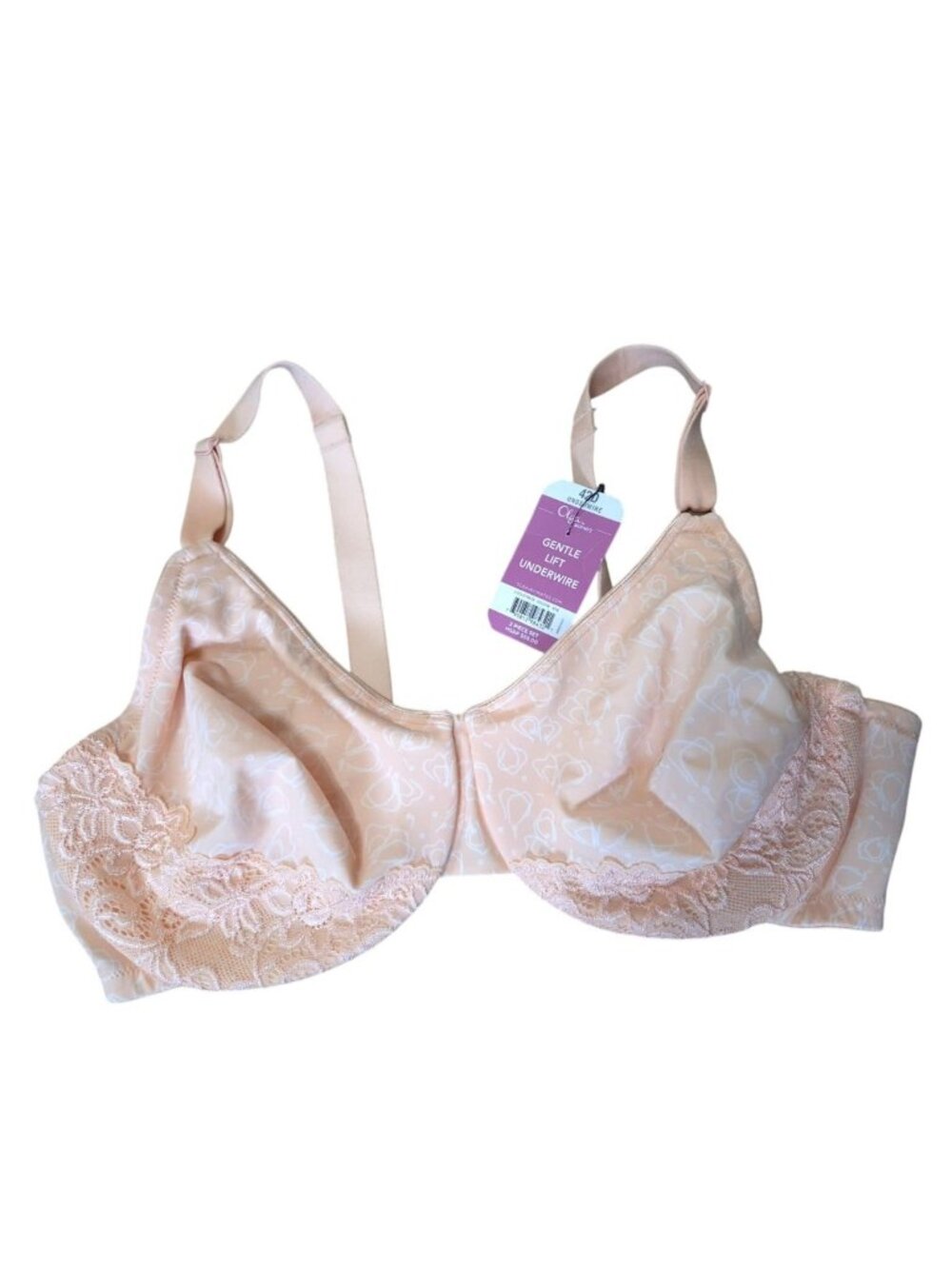 Olga By Warners Gentle Lift style Underwire Bra 42D Peach Lace Full Coverage NWT